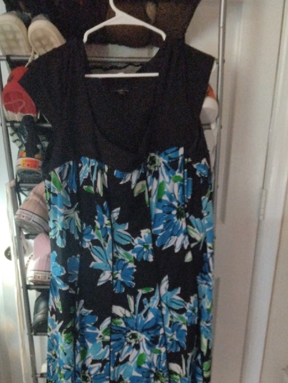 R&K Black Tunic Dress with Blue Floral Print